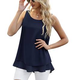 Yommay Chiffon Tank Tops für Damen Sommer Elegante ärmellose Business Cami Casual Blusen Tuniken,Navy Blau,M EU von Yommay