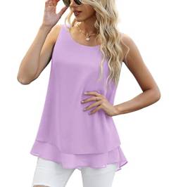 Yommay Chiffon Tank Tops für Damen Sommer Elegante ärmellose Business Cami Casual Blusen Tuniken,Pink,3XL EU von Yommay