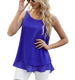 Yommay Chiffon Tank Tops für Damen Sommer Elegante ärmellose Business Cami Casual Blusen Tuniken,königsblau,L EU von Yommay