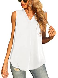 Yommay Damen Sommer ärmellose Westen Damen Chiffon Tank Tops Bluse lose lässig V Hals Blusen Shirts,Weiß,S EU von Yommay