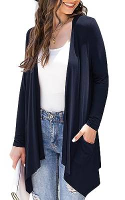 Yommay Damen Strickjacke Elegantes lässiges langärmeliges Top mit Taschen Leichte Cardigan Winterjacke,Marineblau,Mittel von Yommay