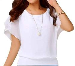 Yommay Damen Tops Sommer Locker Kurzarm Bluse Chiffon Elegante Leichte T-Shirts für Frauen Lässige Flowy Oberteile,Weiß,M von Yommay