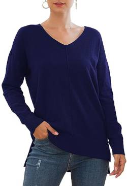 Yommay Pullover für Damen mit V-Ausschnitt Leichtgewicht Langärmeliger Elegant Knitted Sweater Strickpullover Warme Fashion für Winter,Marineblau,XL von Yommay