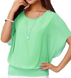 Yommay T-Shirts für Damen Chiffon Bluse Casual Basic Kurzarm Tops Sommer Oberteile Elegant Komfor,Hellgrün,XL von Yommay