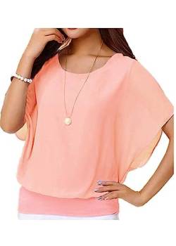 Yommay T-Shirts für Damen Chiffon Bluse Casual Basic Kurzarm Tops Sommer Oberteile Elegant Komfor,Hellrosa,M von Yommay