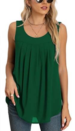 Yommay Tops für Damen Chiffon Sommer Elegante ärmellose Business Komfort Cami Casual Blusen Tuniken Flowy,Dunkelgrün,Groß von Yommay