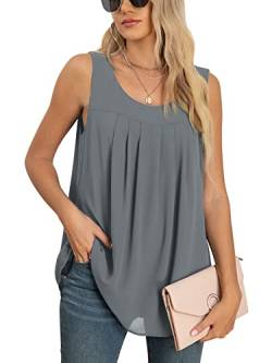 Yommay Tops für Damen Chiffon Sommer Elegante ärmellose Business Komfort Cami Casual Blusen Tuniken Flowy,Grau,Groß von Yommay