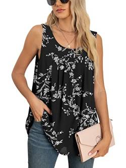 Yommay Tops für Damen Chiffon Sommer Elegante ärmellose Business Komfort Cami Casual Blusen Tuniken Flowy,Schwarze Blätter,XXL von Yommay