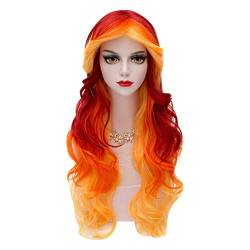 1pcs Langes Wellenhaar Perücke Cos Rot Orange Gelbes Haar Kopfbedeckungshaarstück Perücke Kopfdecke 61 Cm Toupe Periwig für Halloween Kostüm Daily Life Cosplay Party von YonYeHong