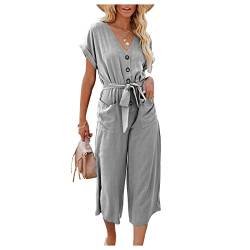 Damen -Jumpsuit Casual Short Sleeve Playsuit mit Tasche Insgesamt Solid Color Frauen Outfit von YonYeHong