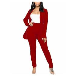 Frauenanzug Set Long Sleeve Blazer Hosen 2 -teiliges Outfit Lose Solide Offene Vordere Jacke Set von YonYeHong