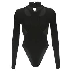 YonYeHong Frauen mit Langem Ärmel Bodysuit Halbschildkragenpullover Schlanker Farbiger Schwarzer Overall von YonYeHong