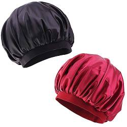 Yongbest Nacht Schlaf Mütze,2 Stück Satin Bonnet Elastisch Breit Band Hut Satin Cap für Frauen Mädchen schlafen Chemo Haarausfall von Yongbest