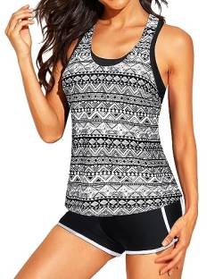 Yonique 3-teilige athletische Tankini-Badeanzüge für Damen mit Shorts, Bade-Tanktops, mit Sport-BH und Boyshorts, Badeanzüge, stammeszugehörig , XL von Yonique