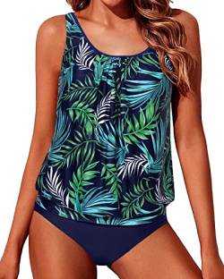 Yonique Blouson Tankini-Badeanzüge für Frauen, bescheidene Badeanzüge, zweiteilig, lockere Passform - Gr�n - Medium von Yonique