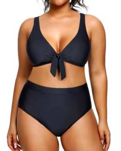 Yonique Damen-Bikini, Übergröße, hohe Taille, Bauchkontrolle, zweiteiliger Badeanzug, Schwarz 02,, 46 Große Größen von Yonique