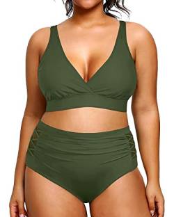 Yonique Damen-Bikini, Übergröße, hohe Taille, Bauchkontrolle, zweiteiliger Badeanzug, armee-grün, von Yonique