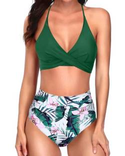 Yonique Damen Bikini-Set, Grünes Blumenmuster, Medium von Yonique