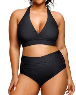 Yonique Damen-Bikini mit hoher Taille, Zweiteiliger Badeanzug, Bauchkontrolle, Bademode, Schwarz 01, 46 Mehr von Yonique
