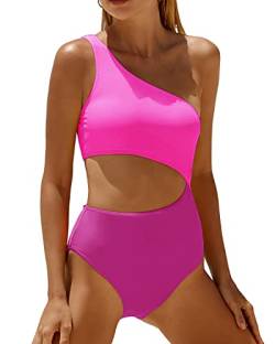 Yonique Damen Einteiler Badeanzug Einschulter Badeanzug Cutout Bademode Monokini, Pink, XX-Large von Yonique