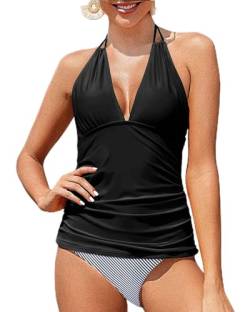 Yonique Mädchen Push-Up Zweiteiliger Badeanzug, Schwarz-weiße Streifen, Mittel von Yonique