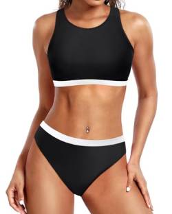 Yonique Sport-Badeanzüge für Damen, hoher Ausschnitt, Bikinioberteil, zweiteilig, sportliches Bikini-Set von Yonique