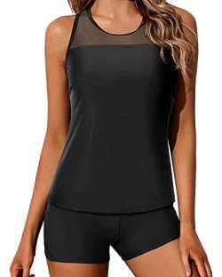 Yonique Tankini-Badeanzüge für Damen mit Shorts, sportlich, zweiteilig, Racerback, Tank-Top, Bademode, Schwarz, XX-Large von Yonique