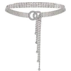 YooAi Kristall Taillengürtel Für Frauen Strass Kettengürtel O-Ring Taillengürtel Für Kleid Silber 120cm von YooAi
