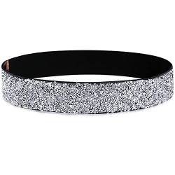 YooAi Strass Elastische PU Leder Gürtel Glänzender Kristall Stretch Taille Gürtel Breite Taille Band für Frauen Kleid 64cm Kristallweiß Schwarz von YooAi