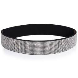 YooAi Strass Elastischer PU Ledergürtel Glänzender Kristall Stretch Taillengürtel Breiter Taillenbund für Frauen Kleid 70cm Schwarz von YooAi