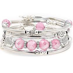 YooAi Wickelarmband Böhmische Perlen Armband Multicolor Türkis Elastische Stapelbar Anhänger Armband für Frauen (PinkCrystal) von YooAi