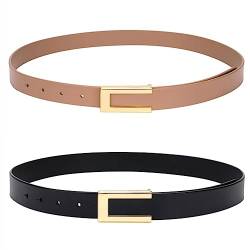 YooAi Womens Leather Belt Skinny Waist Belt for Dresses Jeans Pants with Gold Buckle Black+Khaki 105 von YooAi