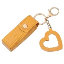Lippenstift-Organizer, Schlüsselanhänger, Leder-Lippenstift-Tasche mit Herz-Anhänger für Frauen, tragbare Lipgloss-Hülle für Reiserucksack, gelb, as shown von Yooghuge