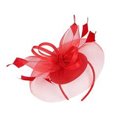 Blume Hut Damen Fascinator Hair Clip Hut Bankett Hut Stirnband Feder Blume Schleier Bowler Braut Hut für Cocktail Hochzeit mit Stirnbandclip -Netz Blume Kopfstück Cocktail Pillbox Hut von Yookstar