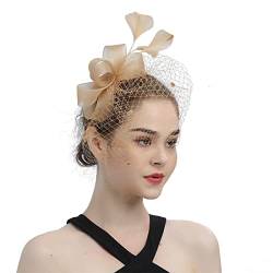 Damen Bankett Hut Damen Fascinator Hair Clip Hut Bankett Hut Stirnband Feder Blume Schleier Bowler Braut Hut für Cocktail Hochzeit Fascinator Mit Stirnbandclip Für Hochzeitsdekorationen von Yookstar