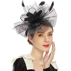 Damen Fascinator Hut Damen Fascinator Hair Clip Hut Bankett Hut Stirnband Feder Blume Schleier Bowler Braut Hut für Cocktail Hochzeit Blumenhochzeitsrennen Party Faszinator Net Hut Faszinator von Yookstar