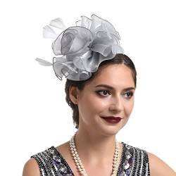 Damen Hut Damen Fascinator Hair Clip Hut Bankett Hut Stirnband Feder Blume Schleier Bowler Braut Hut für Cocktail Hochzeit Tea Party Kopfbedeckung Hochzeit Fascinator für Mädchen Frauen von Yookstar