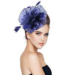 Damen Hut Fascinator Hut Feder Mesh Netz Schleier Party Hut Ascot Hüte Blume Derby Hut mit Clip und Stirnband für Frauen mit Stirnbandclip -Netz Blume Kopfstück Cocktail Pillbox Hut von Yookstar