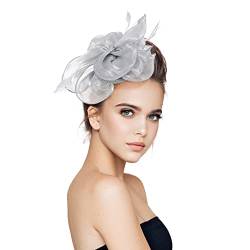 Damen Hut Fascinator Hut Feder Mesh Netz Schleier Party Hut Ascot Hüte Blume Derby Hut mit Clip und Stirnband für Frauen mit Stirnbandclip -Netz Blume Kopfstück Cocktail Pillbox Hut von Yookstar