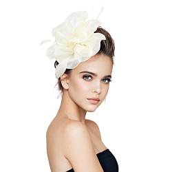 Damen Hut Fascinator Hut Feder Mesh Netz Schleier Party Hut Ascot Hüte Blume Derby Hut mit Clip und Stirnband für Frauen mit Stirnbandclip -Netz Blume Kopfstück Cocktail Pillbox Hut von Yookstar