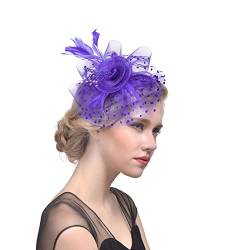 Fascinator Anlasshut Damen Fascinator Hair Clip Hut Bankett Hut Stirnband Feder Blume Schleier Bowler Braut Hut für Cocktail Hochzeit Fascinator Mit Stirnbandclip Für Hochzeitsdekorationen von Yookstar