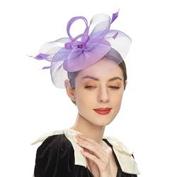 Fascinator Hut Damen Damen Fascinator Hair Clip Hut Bankett Hut Stirnband Feder Blume Schleier Bowler Braut Hut für Cocktail Hochzeit Blumenhochzeitsrennen Party Faszinator Net Hut Faszinator von Yookstar