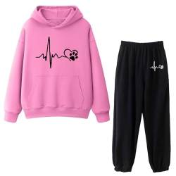 Yookstar Damen Jogginganzug Set 2-Teilig Heartbeat Print Hoodie Jogginghose Sweatshirt Hose Zweiteiler Trainingsanzug Damen Kapuzenpullover Sporthose Set von Yookstar