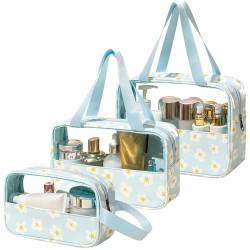 Yoolhamy Klare Kulturtasche, 3pcs wasserdichter Waschbeutel Transparente Kosmetiktaschen mit Griffen PVC große Kapazität Reise Kosmetiktaschen für Frauen (Blue) von Yoolhamy