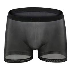 Yorggvel Herren Sexy Boxershorts Transparent Unterwäsche Shorts Dünn Netz Shorts Erotisch elasthan Unterhosen Atmungsaktiv Unterwäsche Niedrige Taille (as3, Alpha, m, Regular, Regular, schwarz) von Yorggvel