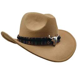 Yosang Wide Brim Herren- und Damen-Western-Outback-Cowboyhut mit Metallstierkopf von Yosang