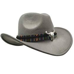 Yosang Wide Brim Herren- und Damen-Western-Outback-Cowboyhut mit Metallstierkopf von Yosang