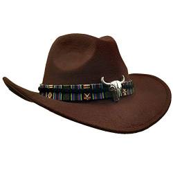 Yosang Wide Brim Herren- und Damen-Western-Outback-Cowboyhut mit Metallstierkopf von Yosang