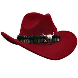 Yosang Wide Brim Herren- und Damen-Western-Outback-Cowboyhut mit Metallstierkopf von Yosang