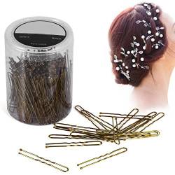 300 Stücke Haarnadeln, Haarspangen und U Haarnadel und 100 Stück Haargummi mit Aufbewahrungsbox für Mädchen und Frauen Friseur Haarnadeln Clips Schellen Wavy Clip Haar Zubehör 6 Arten(L Golden) von Yotown